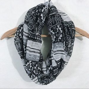 Aztec Print Infinity Scarf Black & Gray